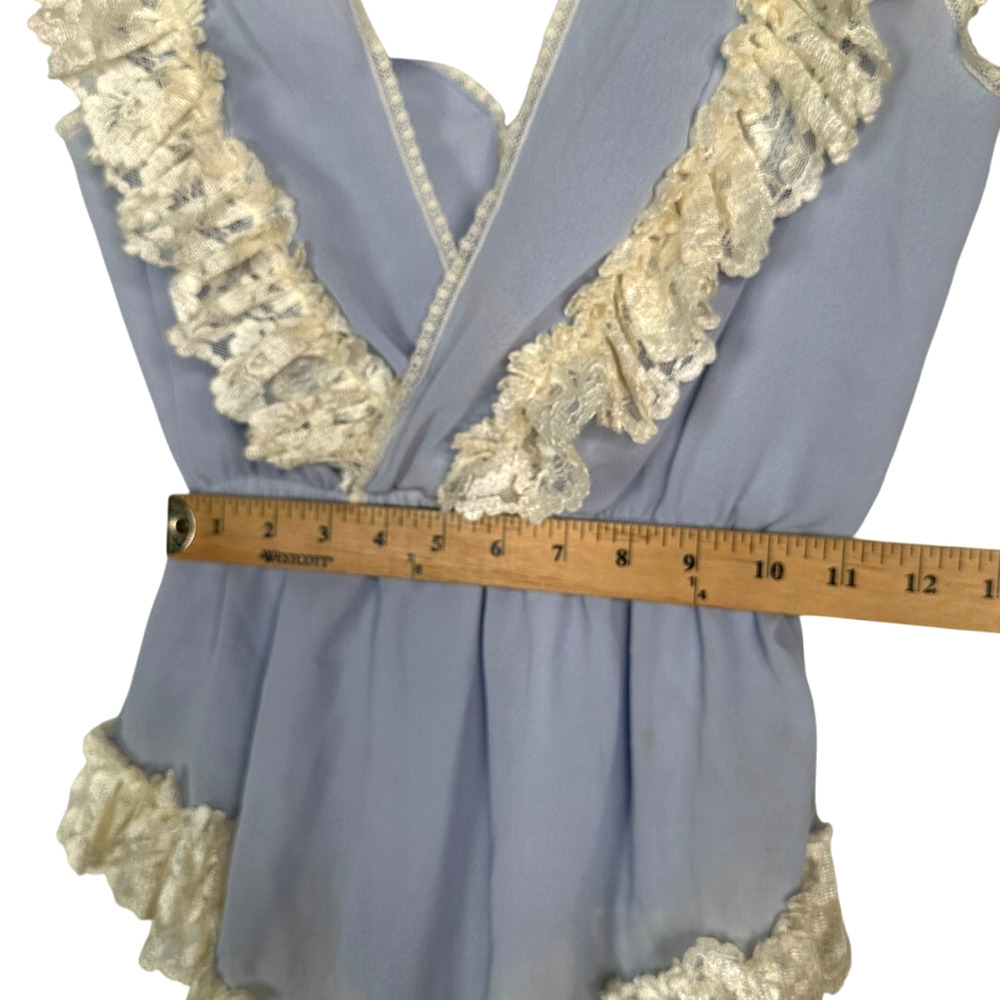 Vintage Flora Nikrooz S Lace One Piece Teddy Boudoir Pin Up Sexy Periwinkle Blue - Picture 5 of 7